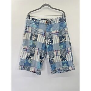 VTG 90s Y2K Red Snap Plaid Madras Patchwork Shorts 32 Longer Length 12.5 Baggy
